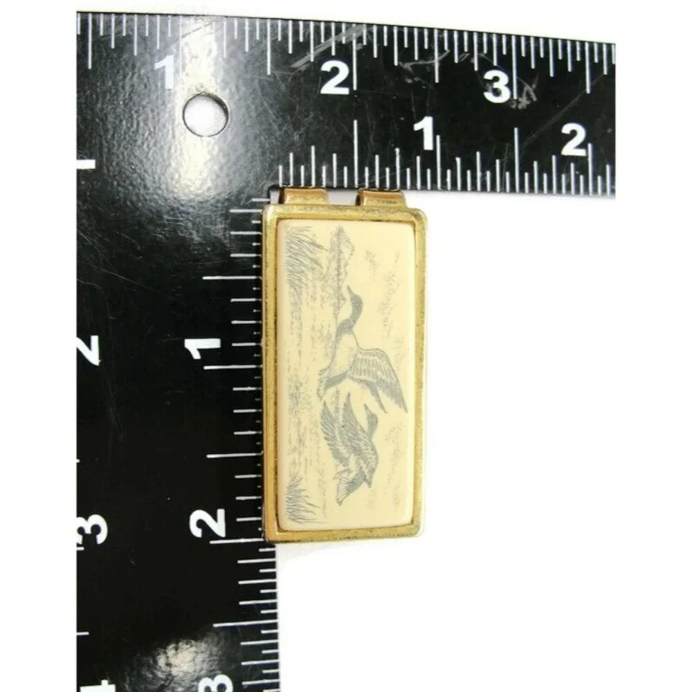 Anson Duck Geese Money Clip Gold Tone Porcelain Wallet Credit Card Cash Holder